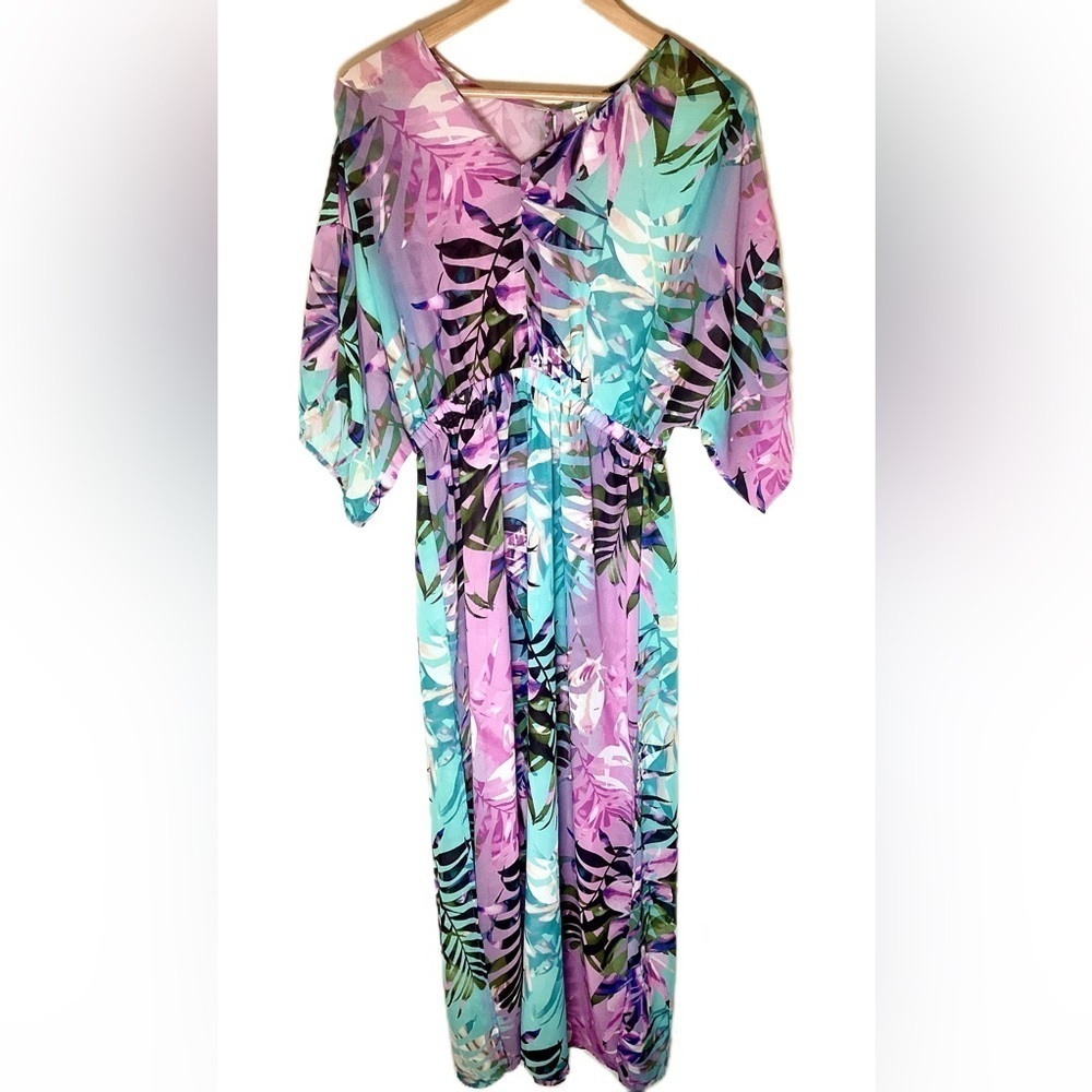 Apana Resort Miami Night Maxi Swim Cover Up Size M Sheer Kaftan Beach Slit Dress